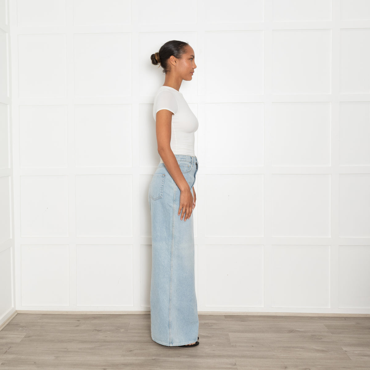GRLFRND Washed Blue Denim Maxi Skirt
