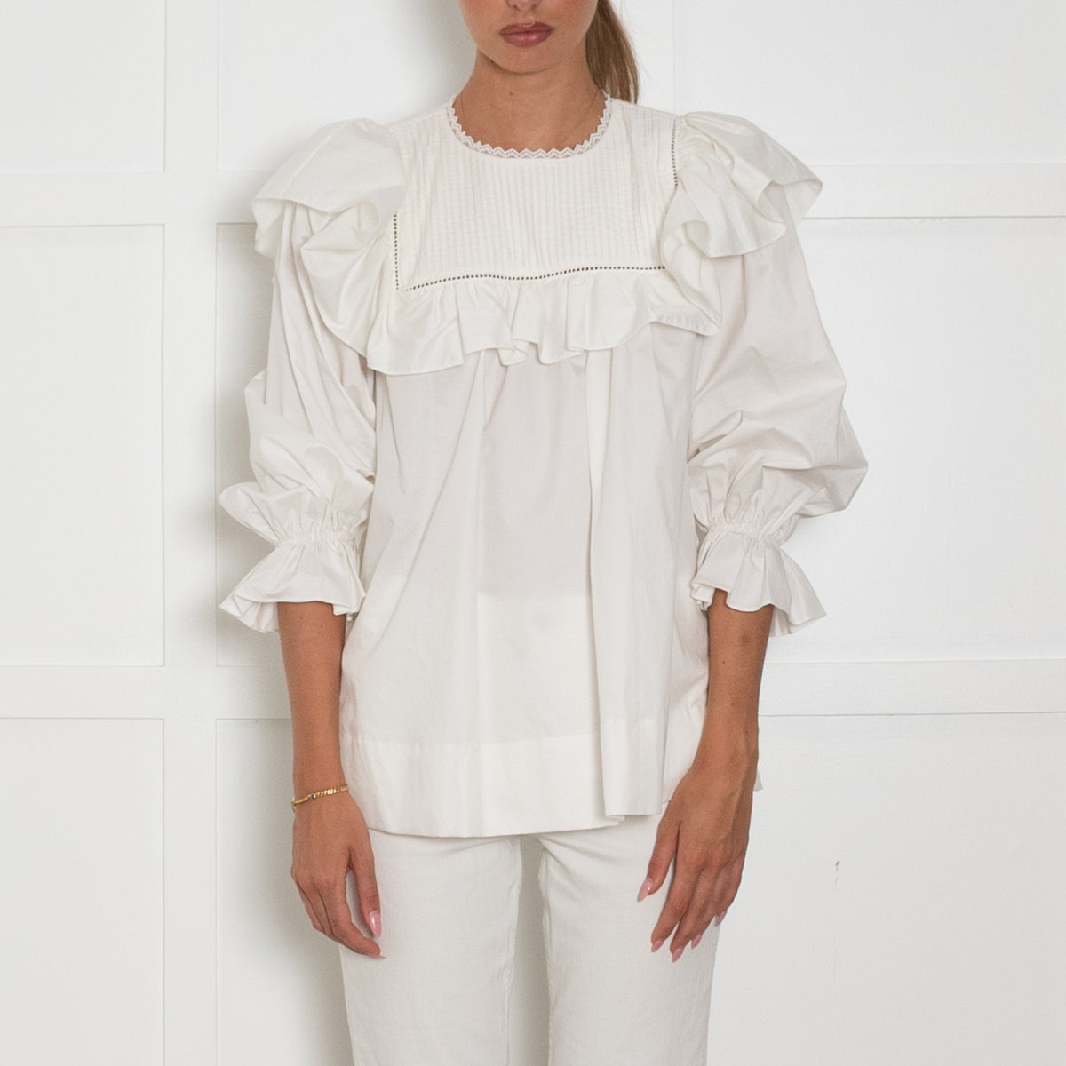 Lug Von Siga White Frill Detail Cotton Top