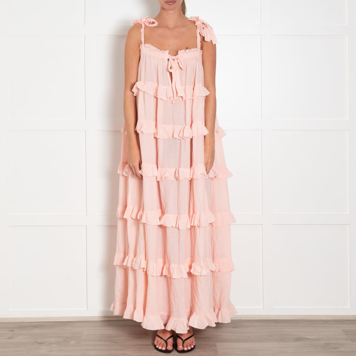 Devotion Peach Cotton Tiered Sundress