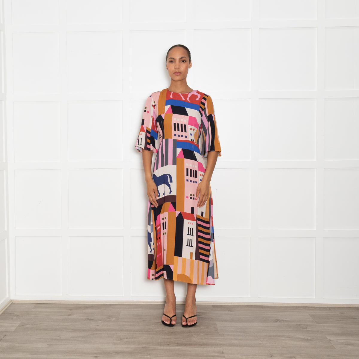Stine Goya Multi Coloured Abstract Print A Line Midi Dress