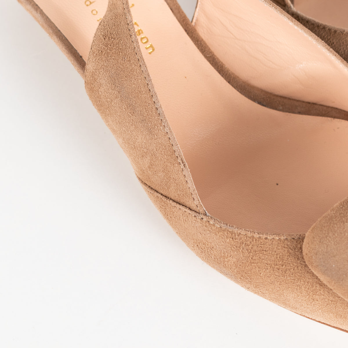 Rupert Sanderson Beige Suede Sling Back Kitten Heels