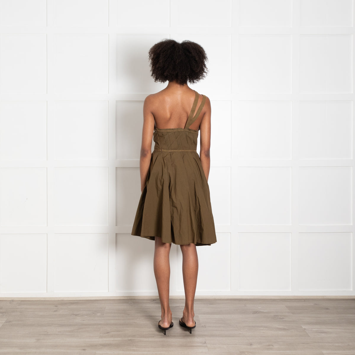 Vivienne Westwood Anglomania Khaki One Shoulder Pleat Dress