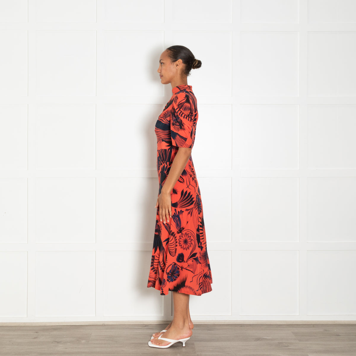 Dries Van Noten Orange Black Print Silk Dress