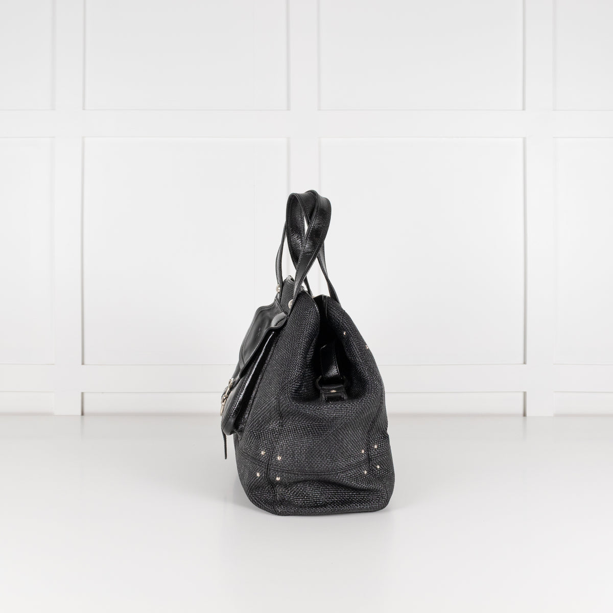 Tod's Black Coated Woven Tote With Buckle