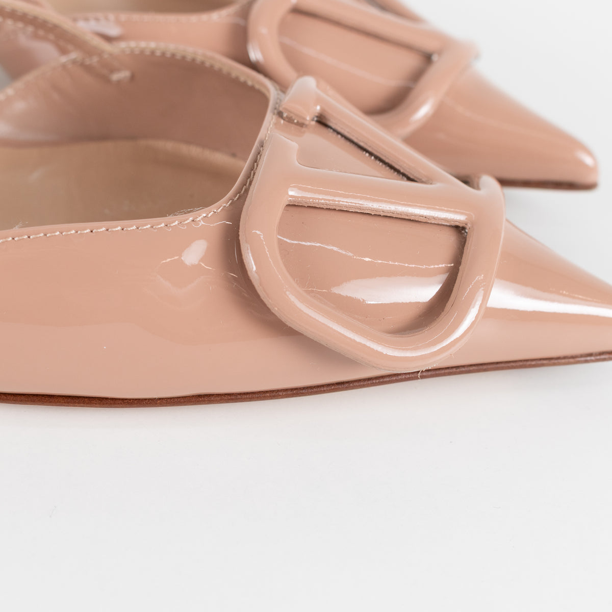 Valentino Nude Patent V Logo Kitten Slingback Sandals