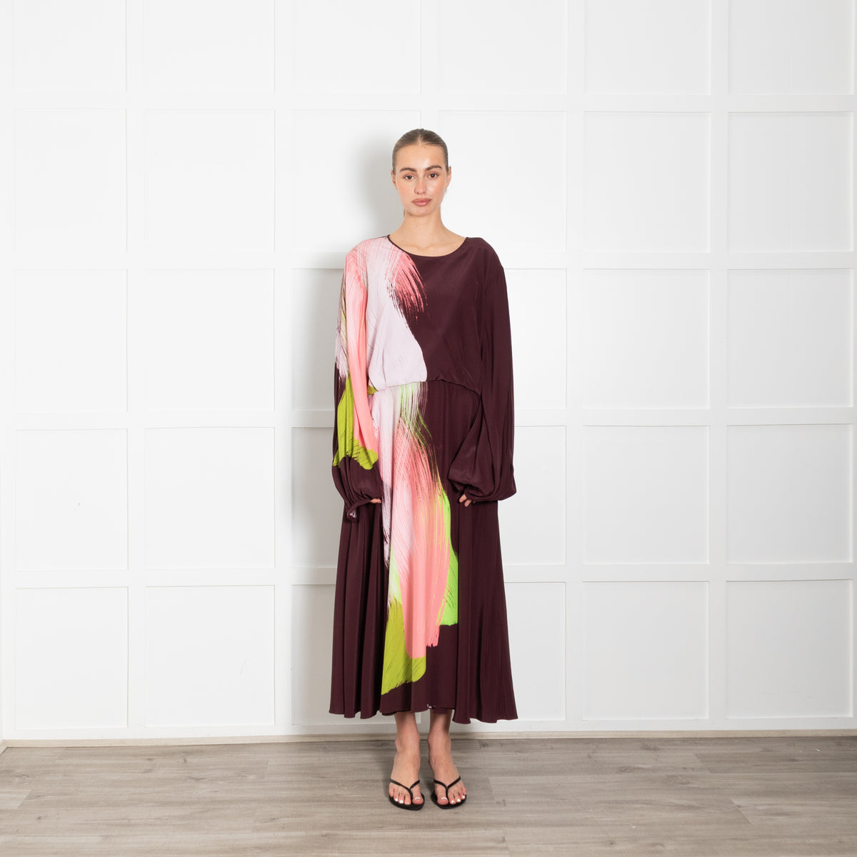 Roksanda Anahita Burgundy/Pink/Green Multicolored Silk Dress