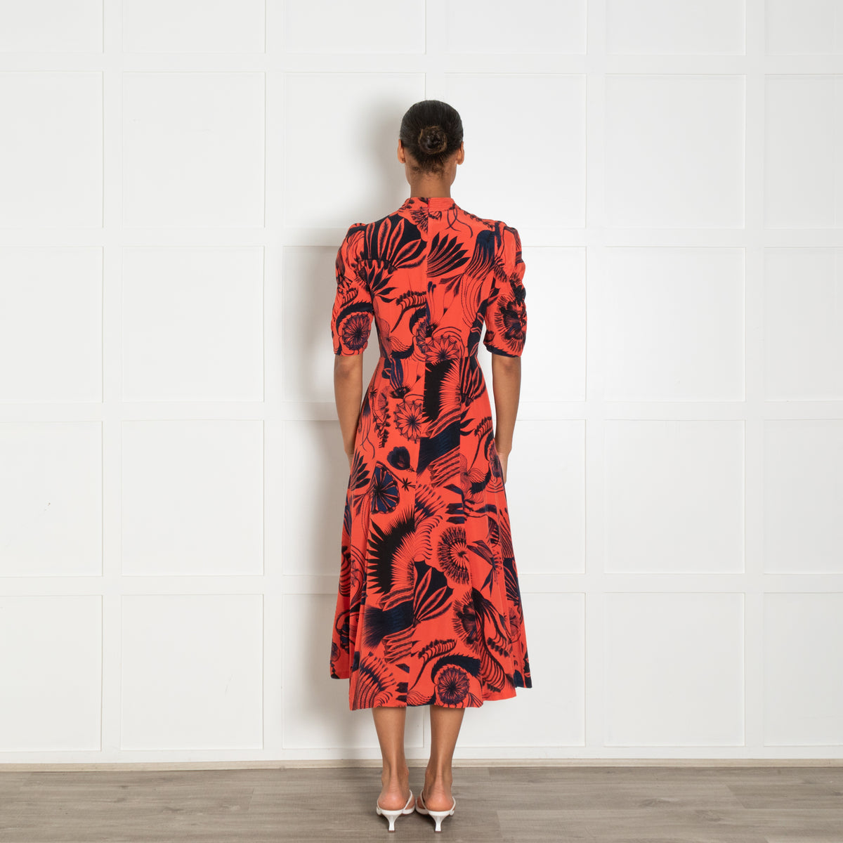 Dries Van Noten Orange Black Print Silk Dress