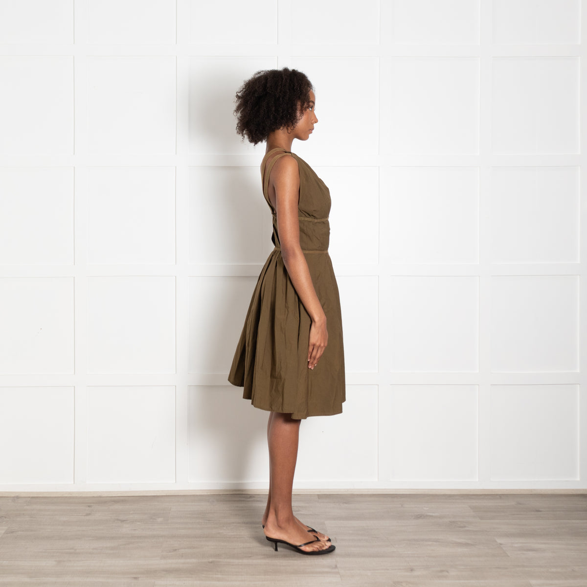 Vivienne Westwood Anglomania Khaki One Shoulder Pleat Dress