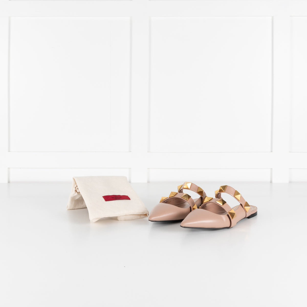 Valentino Neutral Rockstud Flat Mules