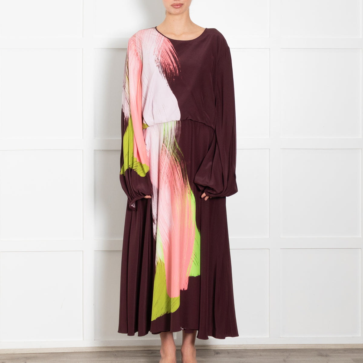 Roksanda Anahita Burgundy/Pink/Green Multicolored Silk Dress