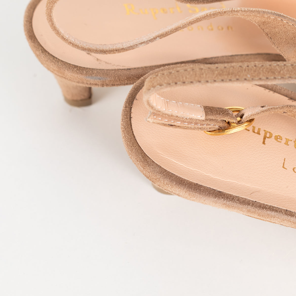 Rupert Sanderson Beige Suede Sling Back Kitten Heels