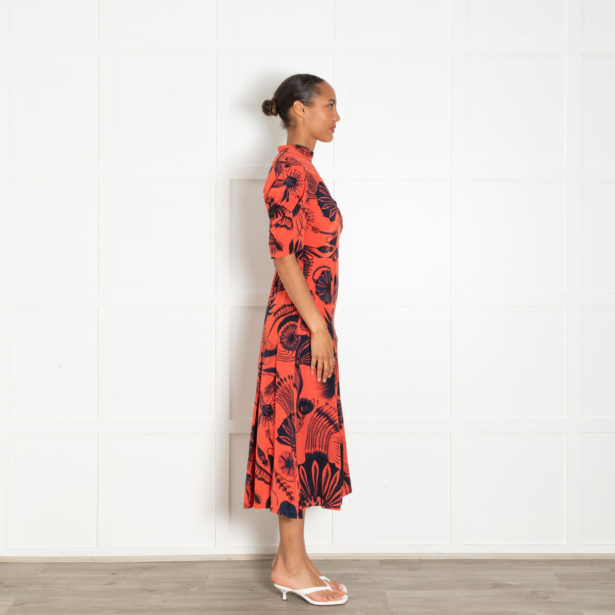 Dries Van Noten Orange Black Print Silk Dress