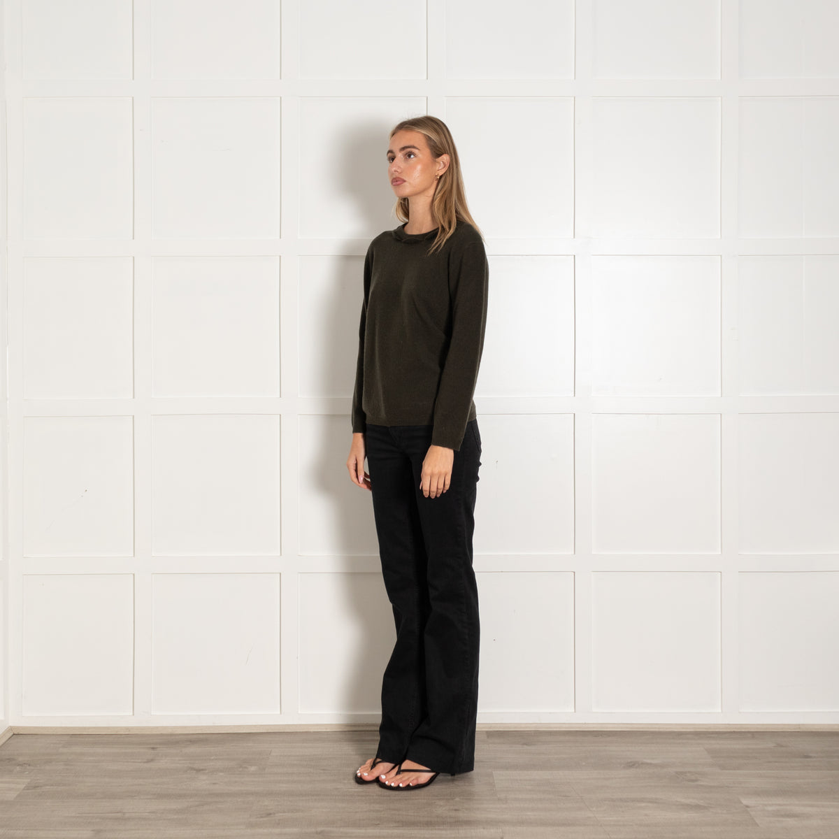 Allude Green Cashmere Long-Sleeves Sweater