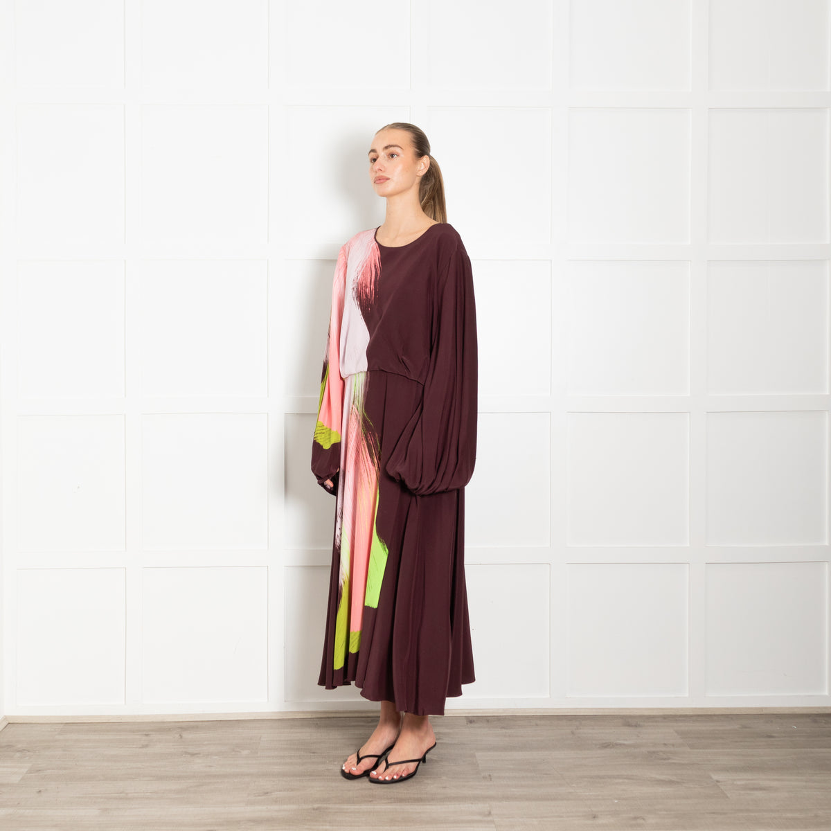 Roksanda Anahita Burgundy/Pink/Green Multicolored Silk Dress