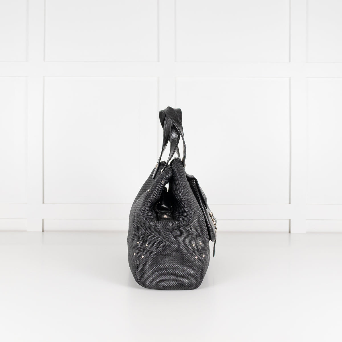 Tod's Black Coated Woven Tote With Buckle