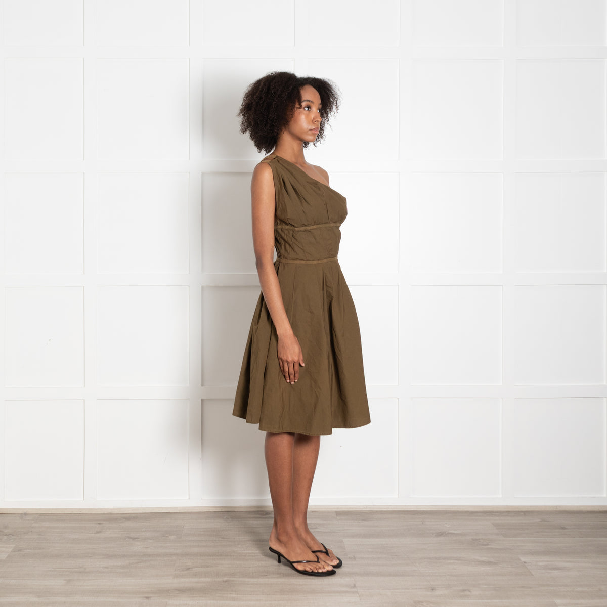 Vivienne Westwood Anglomania Khaki One Shoulder Pleat Dress