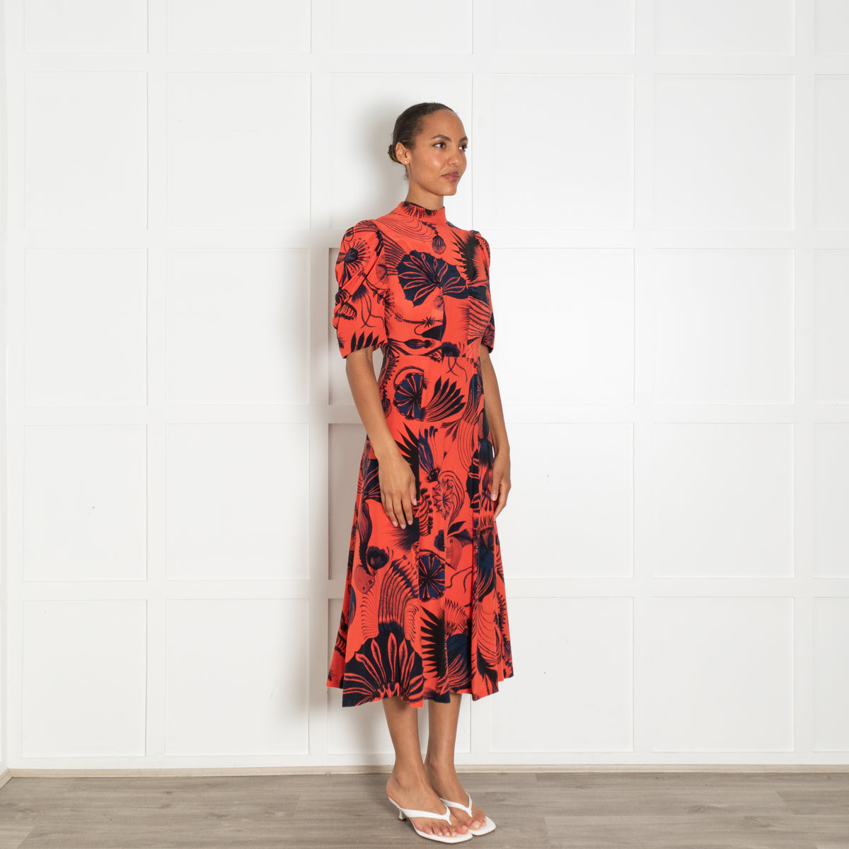 Dries Van Noten Orange Black Print Silk Dress