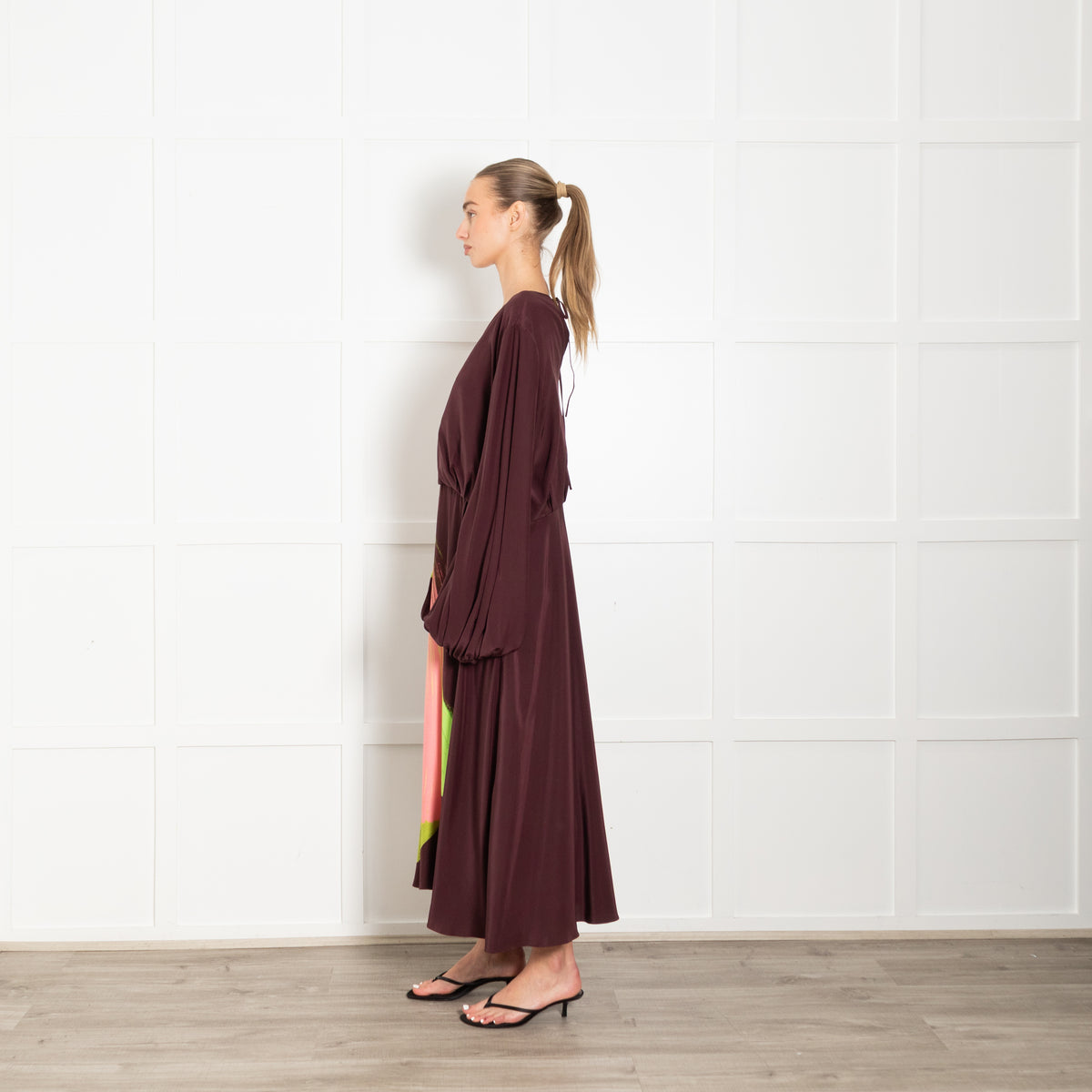 Roksanda Anahita Burgundy/Pink/Green Multicolored Silk Dress