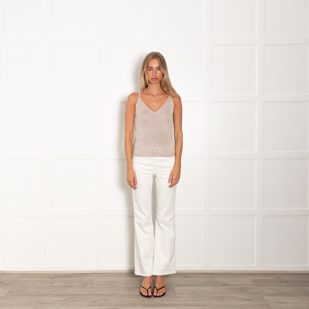 360 Cashmere Beige Linen Blend Knitted Cami Top