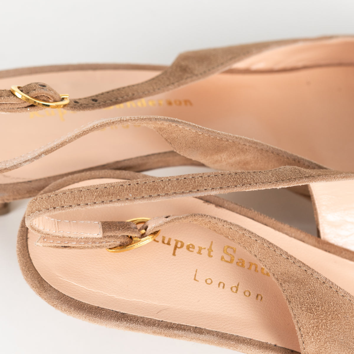 Rupert Sanderson Beige Suede Sling Back Kitten Heels