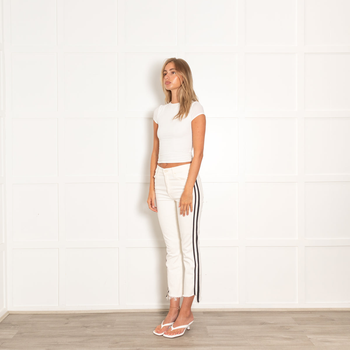 Mother Cream Black Side Stripe Jeans