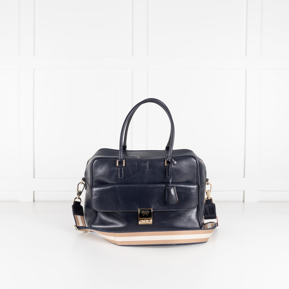 Anya Hindmarch Navy Blue Leather Carker Satchel Bag