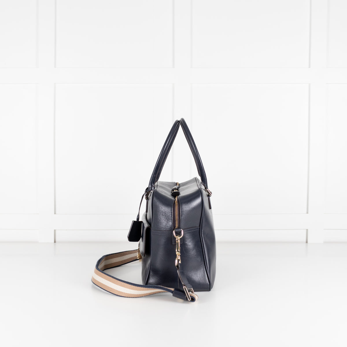Anya Hindmarch Navy Blue Leather Carker Satchel Bag