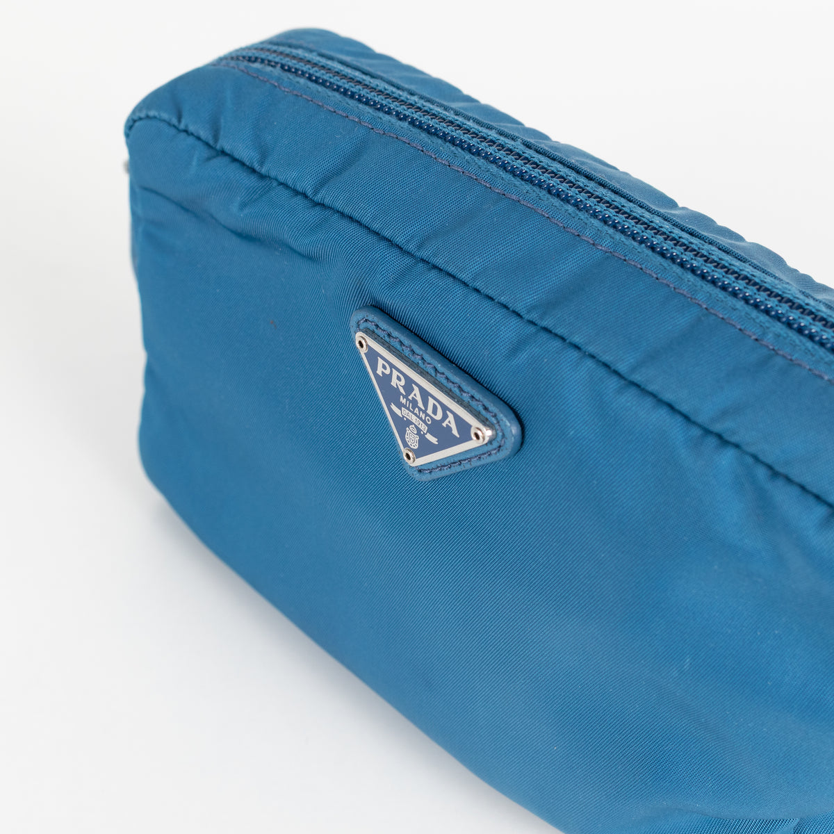 Prada Blue Nylon Zip Around Cosmetic Pouch