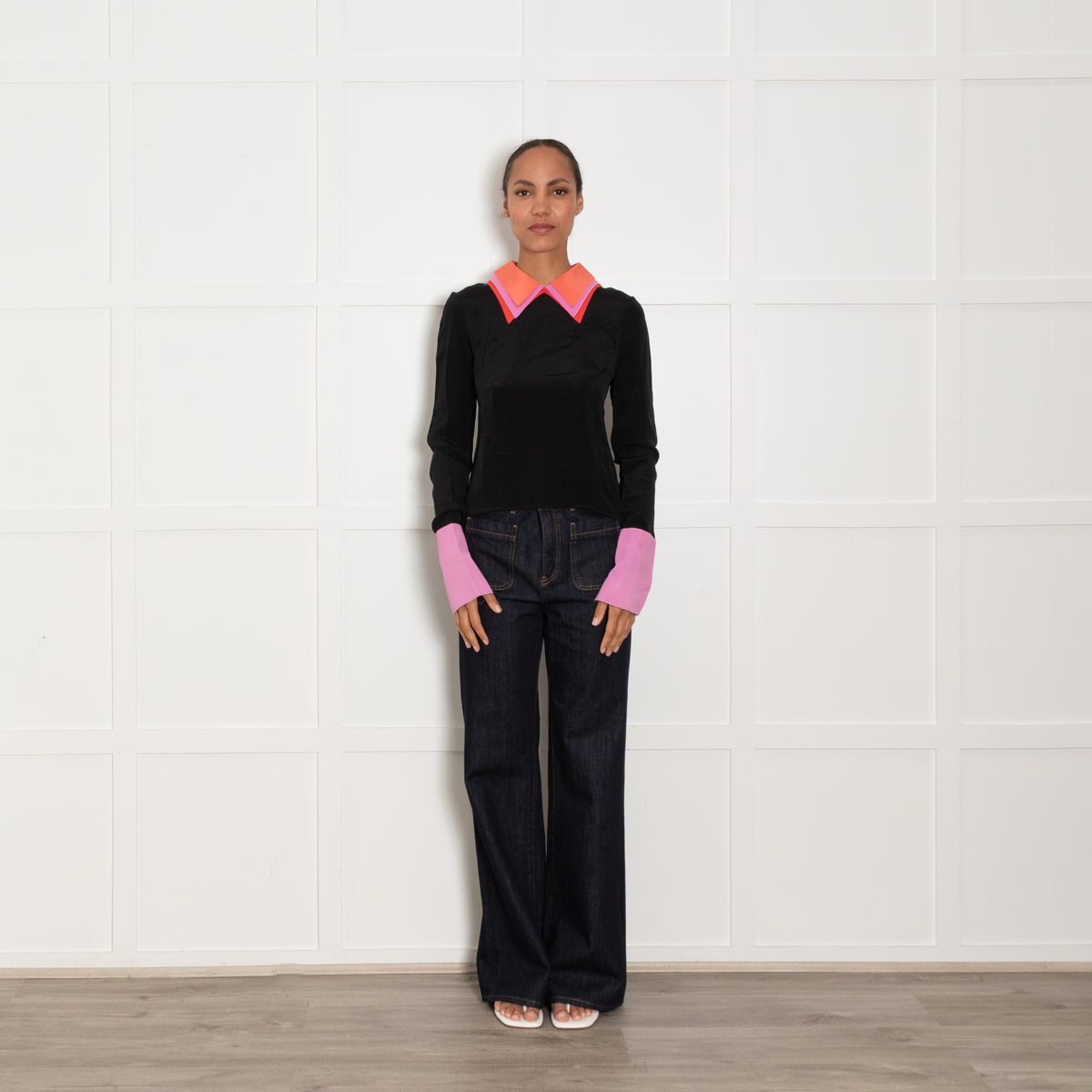 Roksanda Black Orange Lilac Layered Collar Top