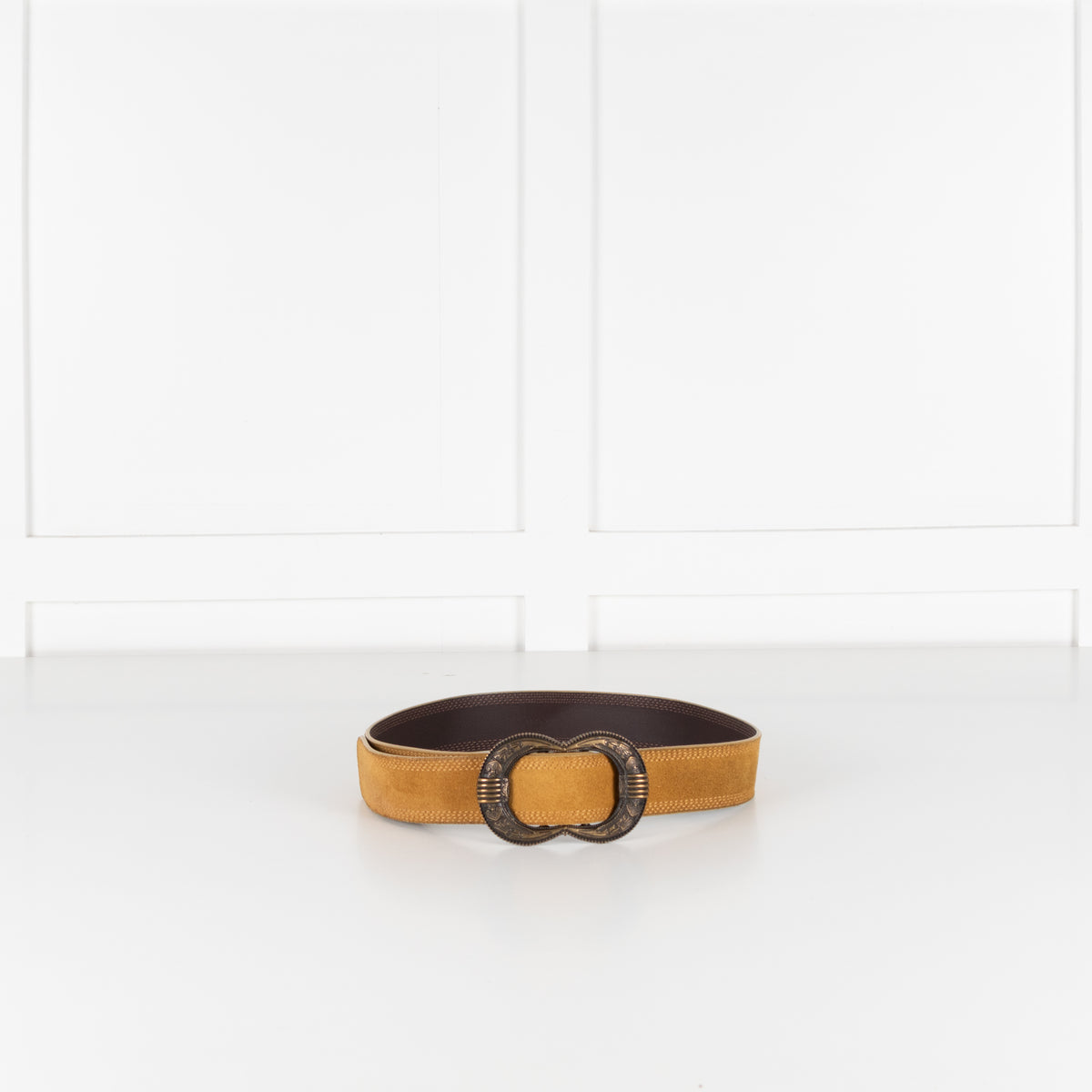 Sezane Gaia Mustard Suede Belt With Brass Buckle
