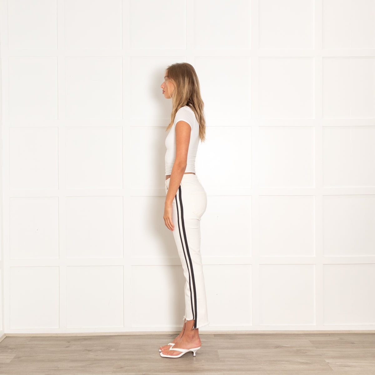 Mother Cream Black Side Stripe Jeans