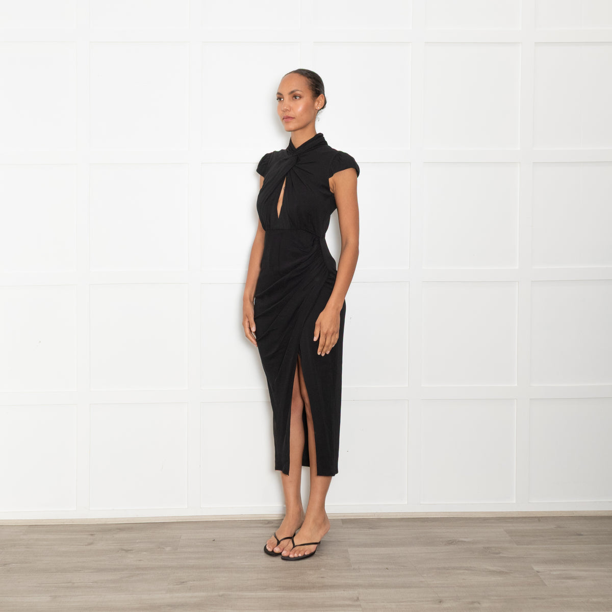 Self Portrait Black Pleated Waist Detail Dress
