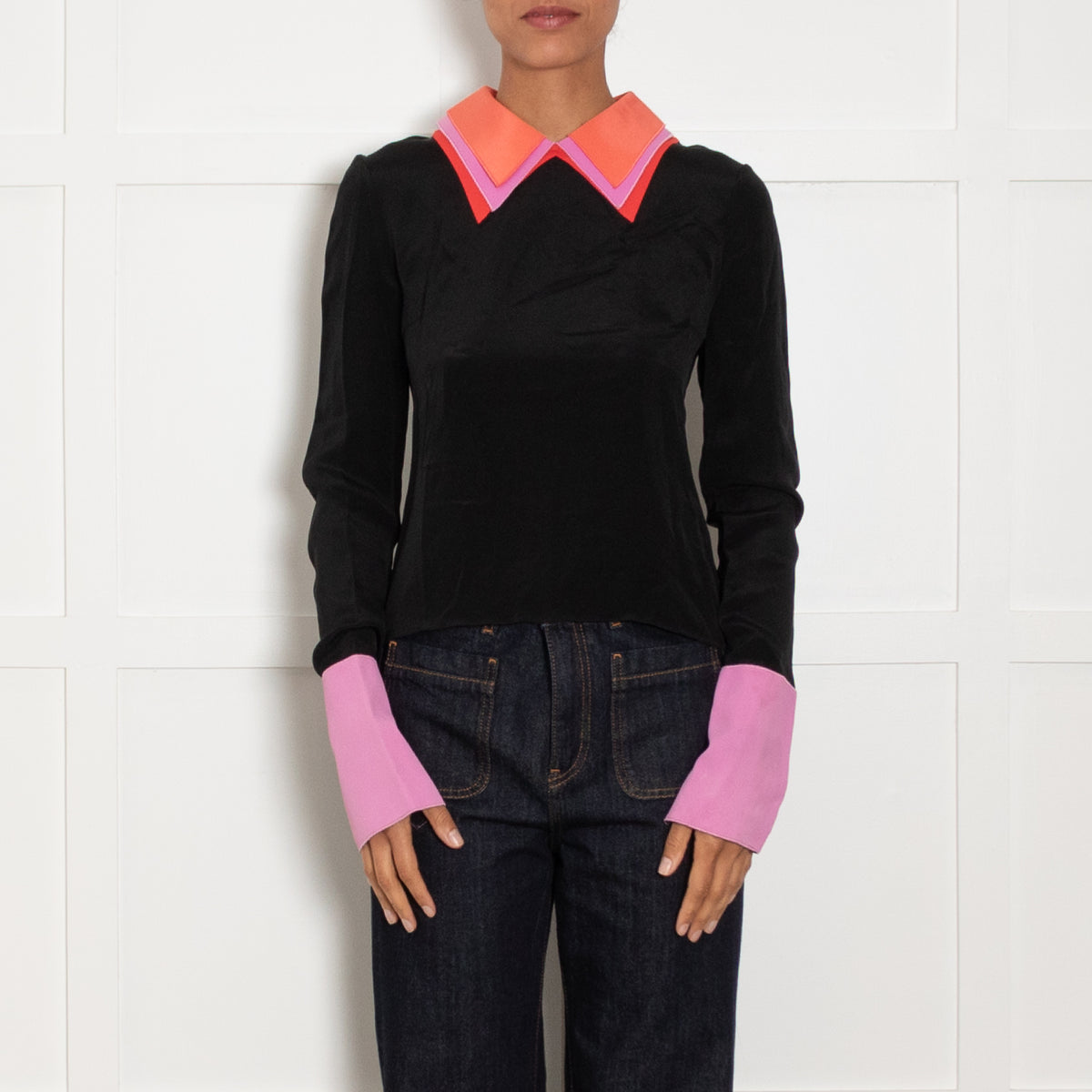 Roksanda Black Orange Lilac Layered Collar Top