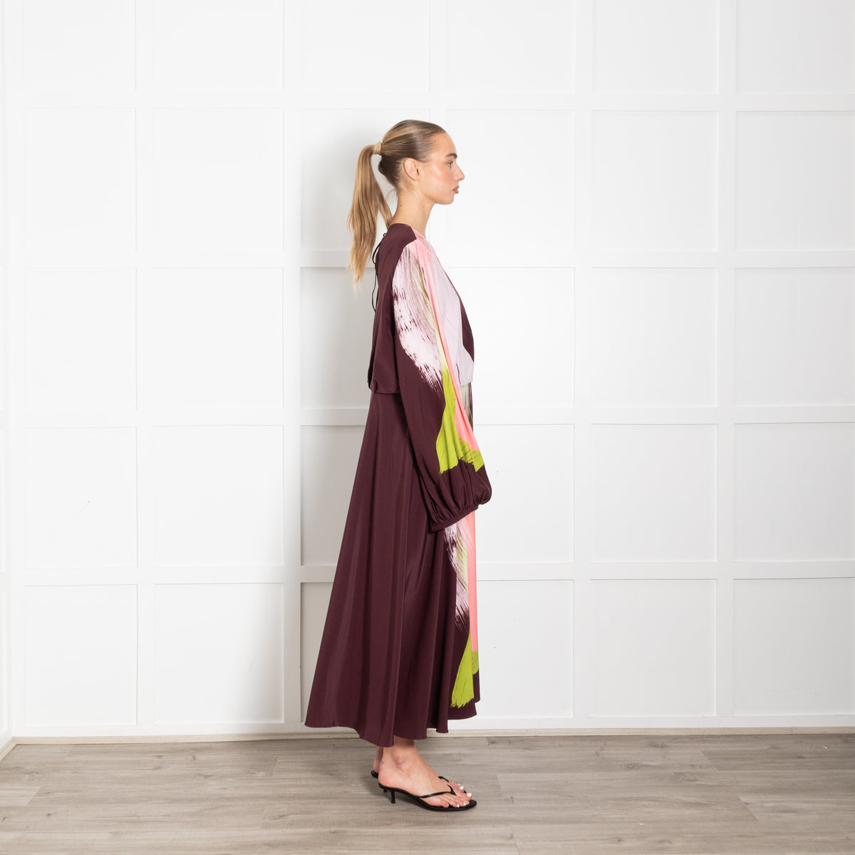 Roksanda Anahita Burgundy/Pink/Green Multicolored Silk Dress