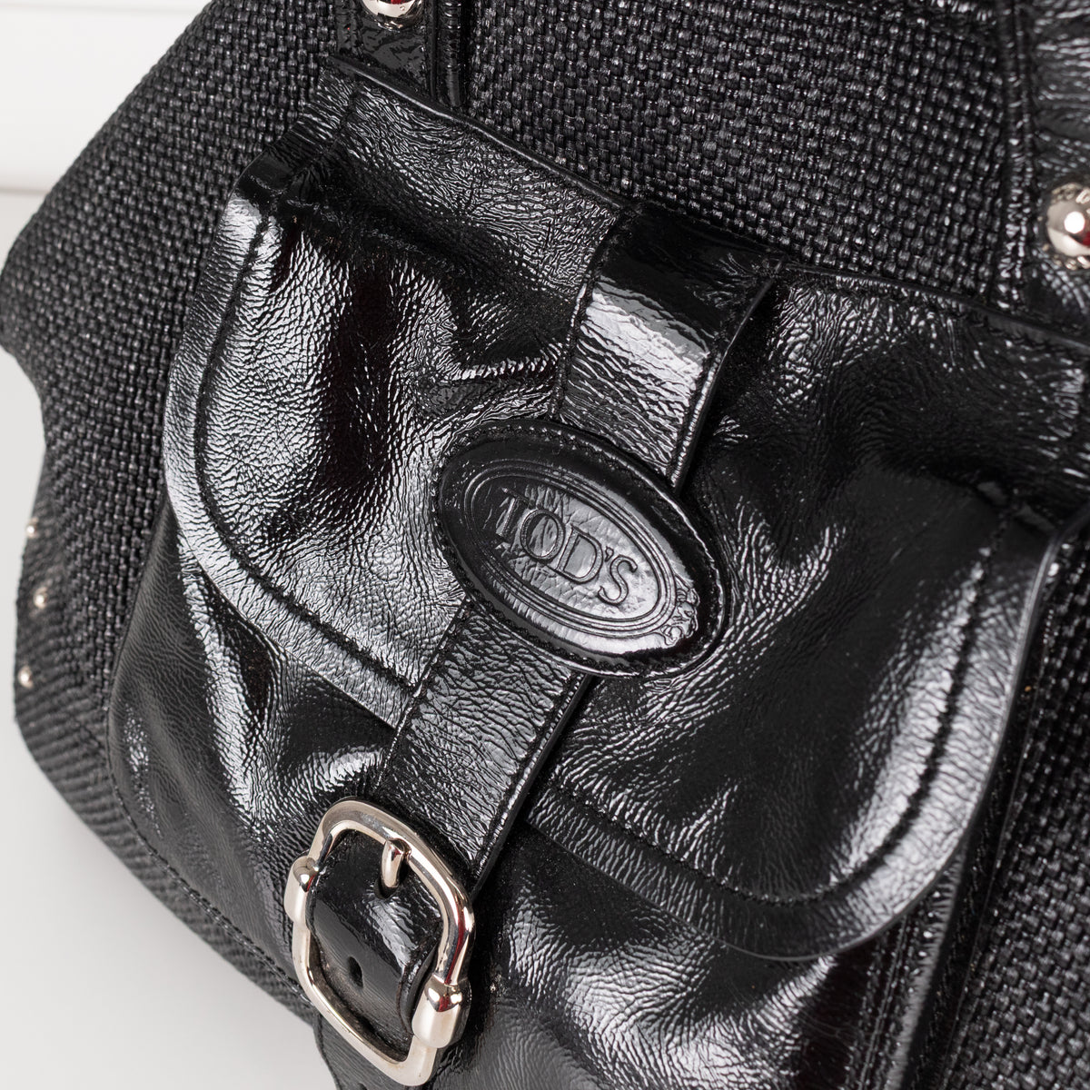 Tod's Black Coated Woven Tote With Buckle