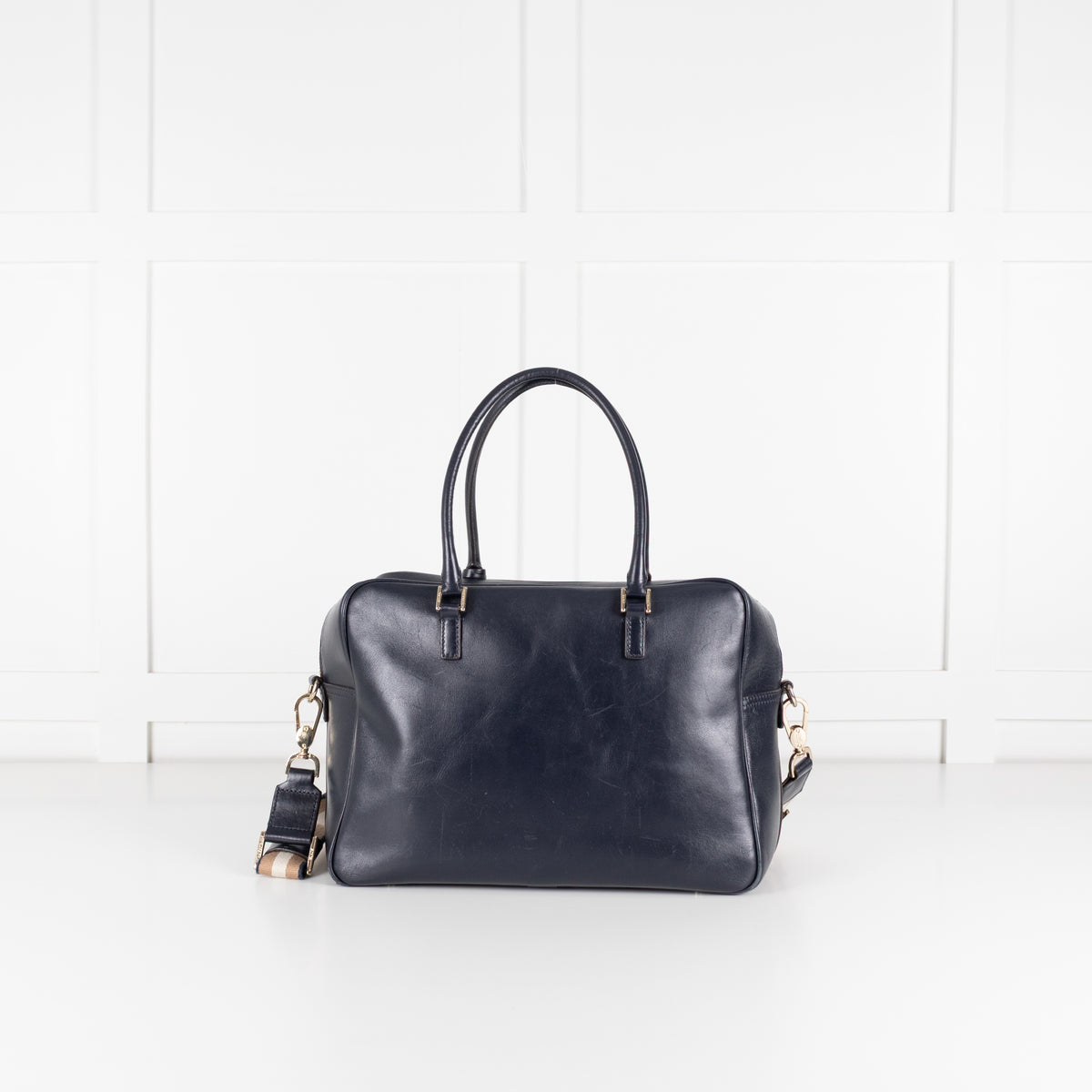 Anya Hindmarch Navy Blue Leather Carker Satchel Bag