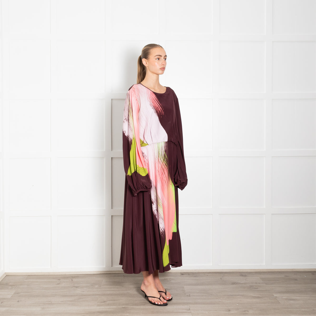 Roksanda Anahita Burgundy/Pink/Green Multicolored Silk Dress