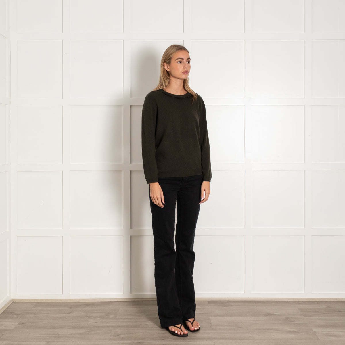 Allude Green Cashmere Long-Sleeves Sweater