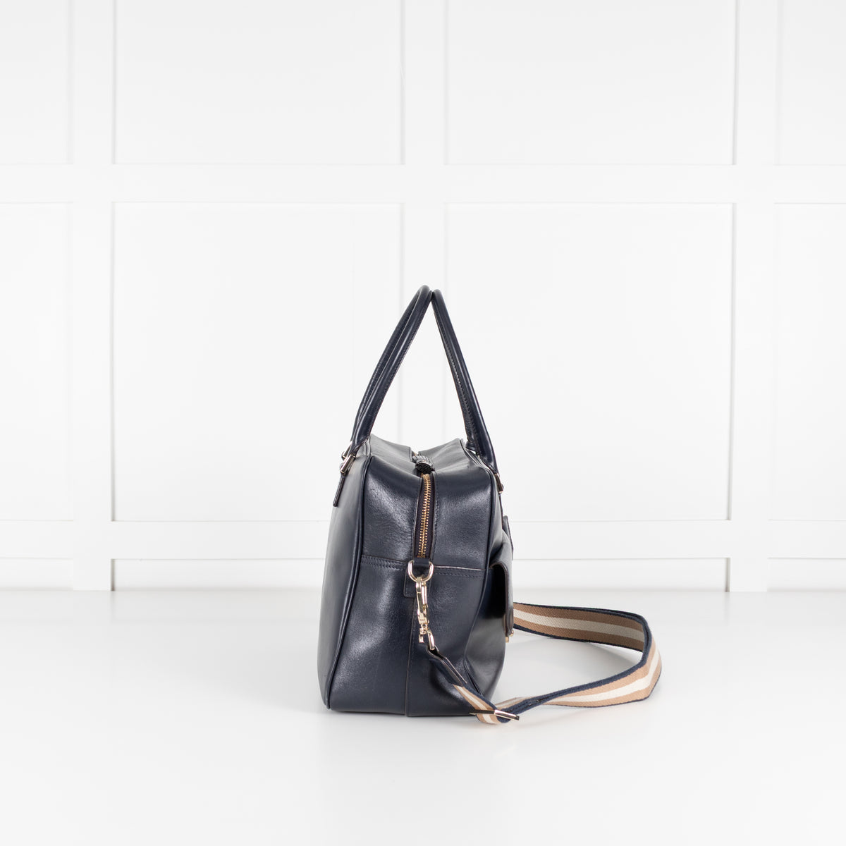 Anya Hindmarch Navy Blue Leather Carker Satchel Bag