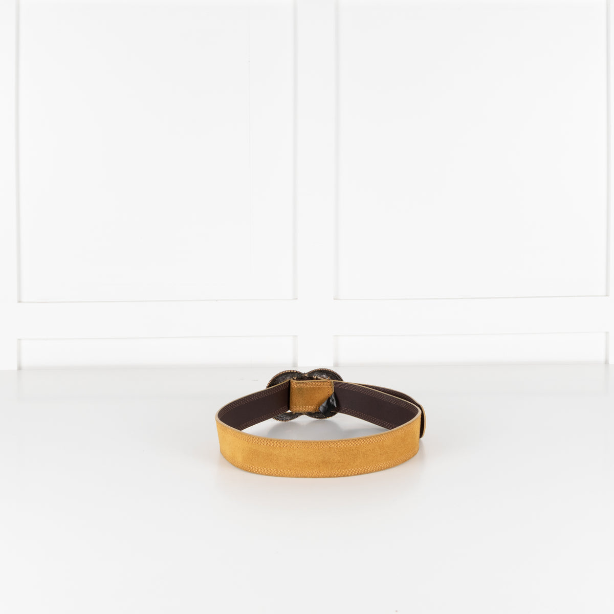 Sezane Gaia Mustard Suede Belt With Brass Buckle
