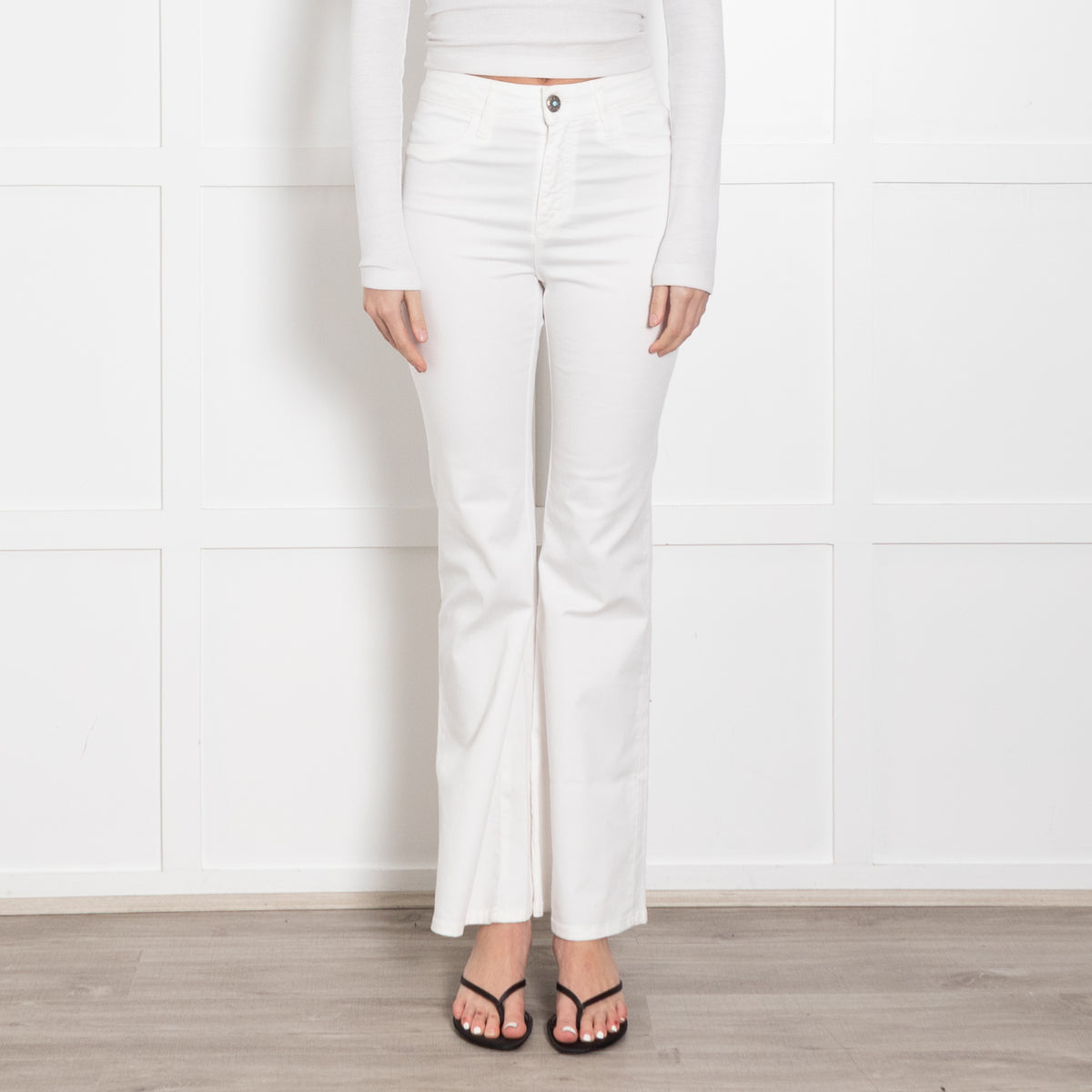 Shaft White Denim Flared Trousers