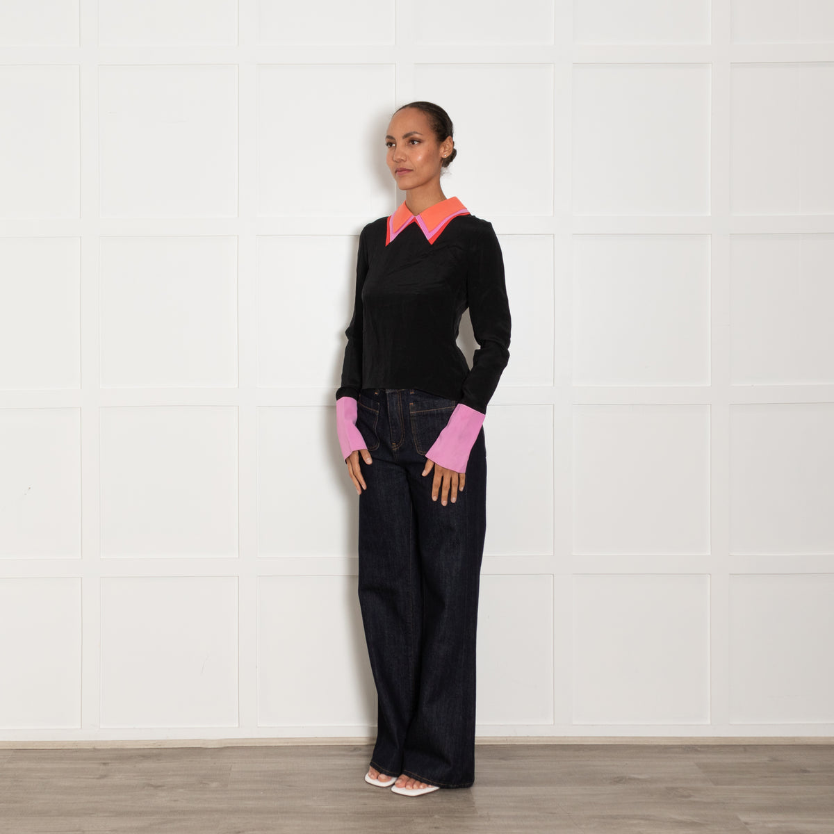 Roksanda Black Orange Lilac Layered Collar Top