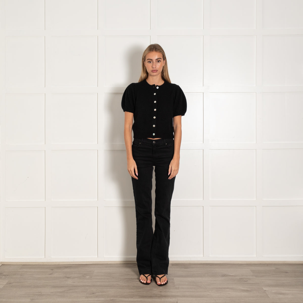 Doen Black Anisa Puff-Sleeves Cardigan