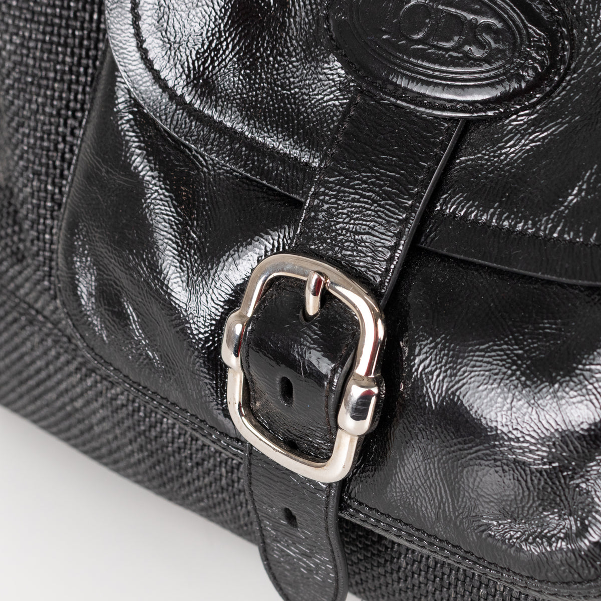 Tod's Black Coated Woven Tote With Buckle