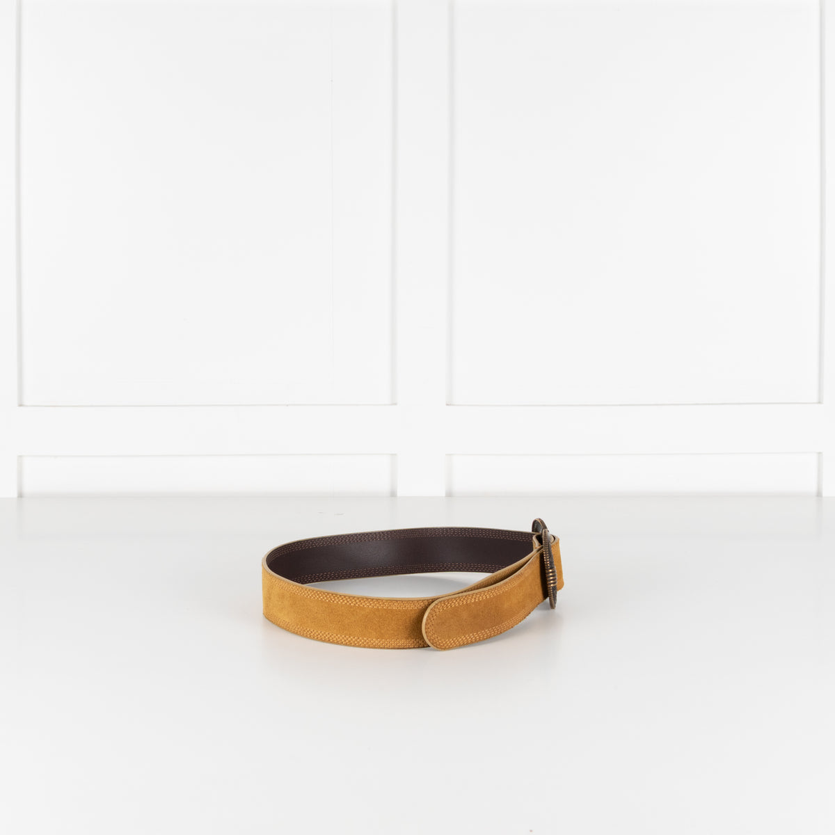 Sezane Gaia Mustard Suede Belt With Brass Buckle