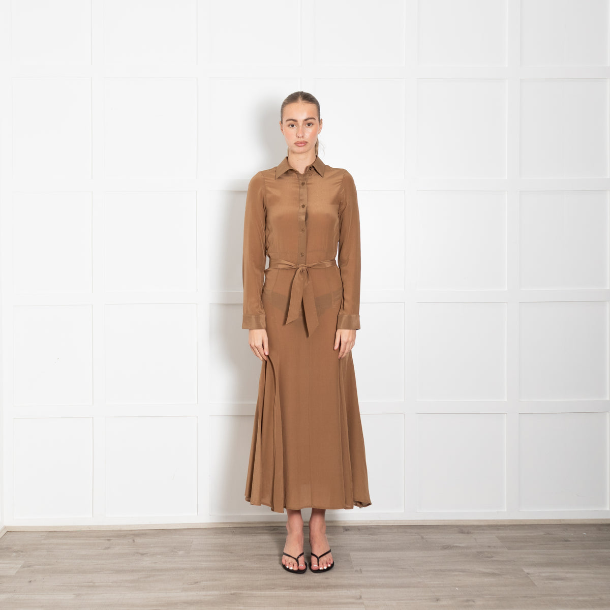 Albus Lumen Brown Silk Shirt Maxi Dress