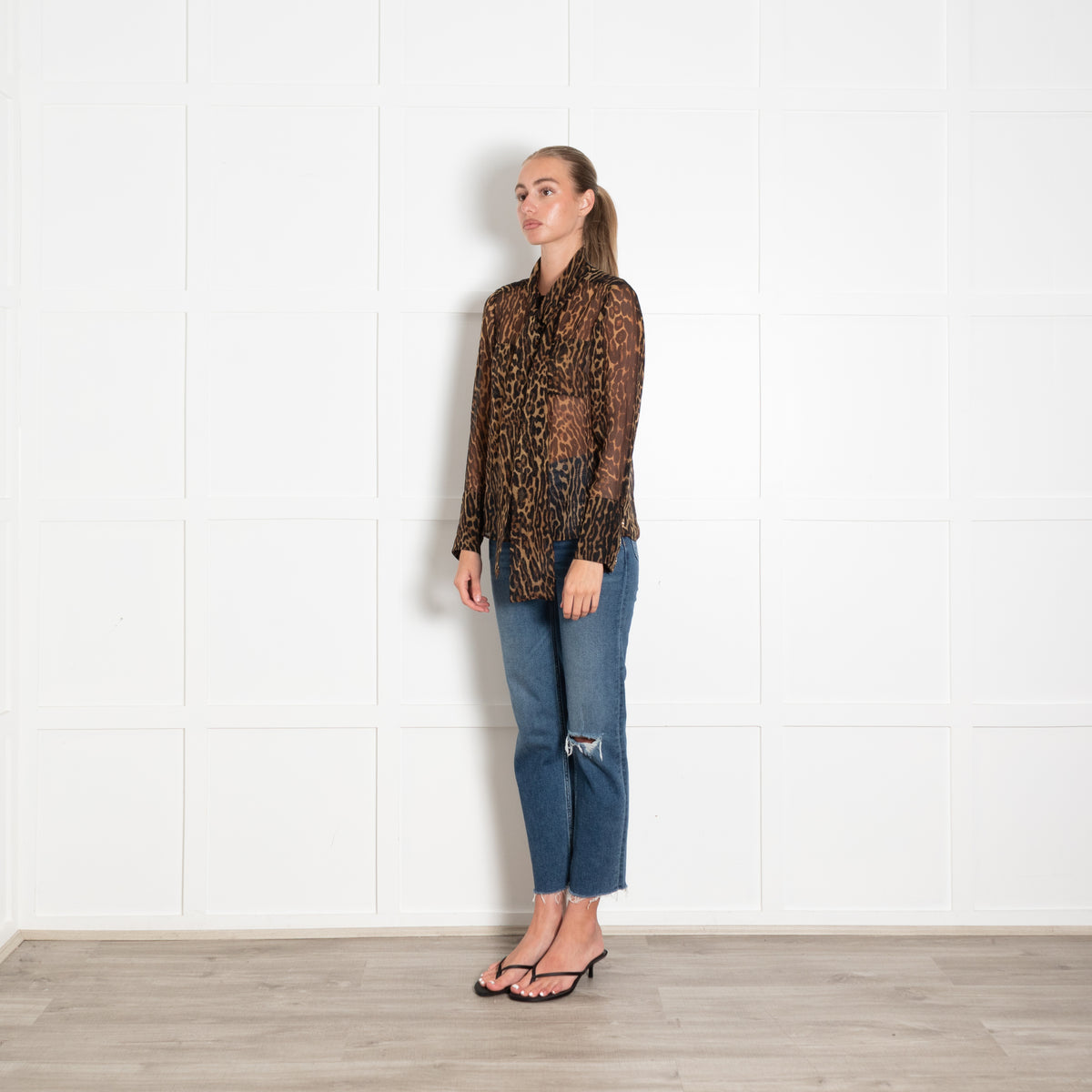 Burberry Leopard Print Chiffon Tie Neck Blouse