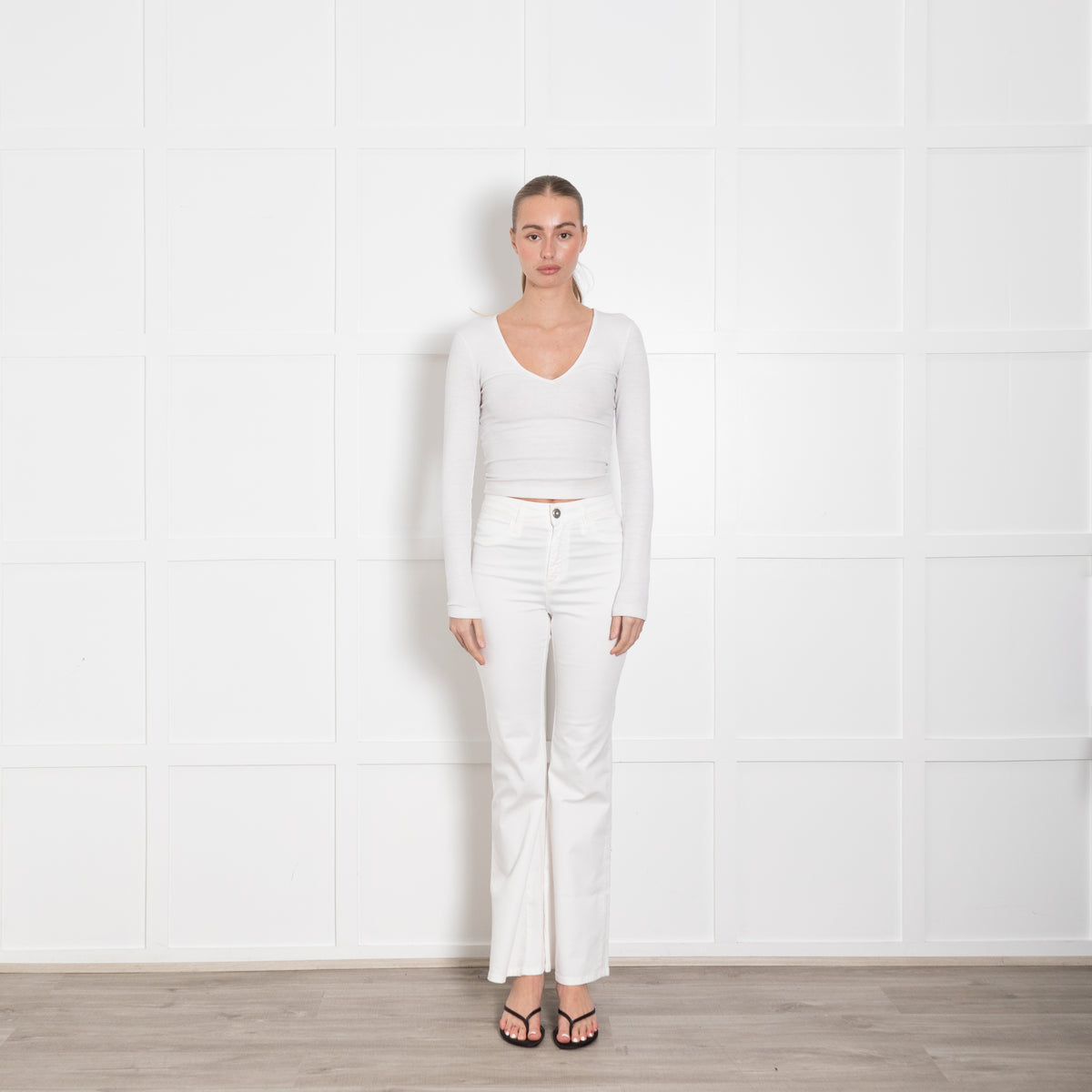 Shaft White Denim Flared Trousers