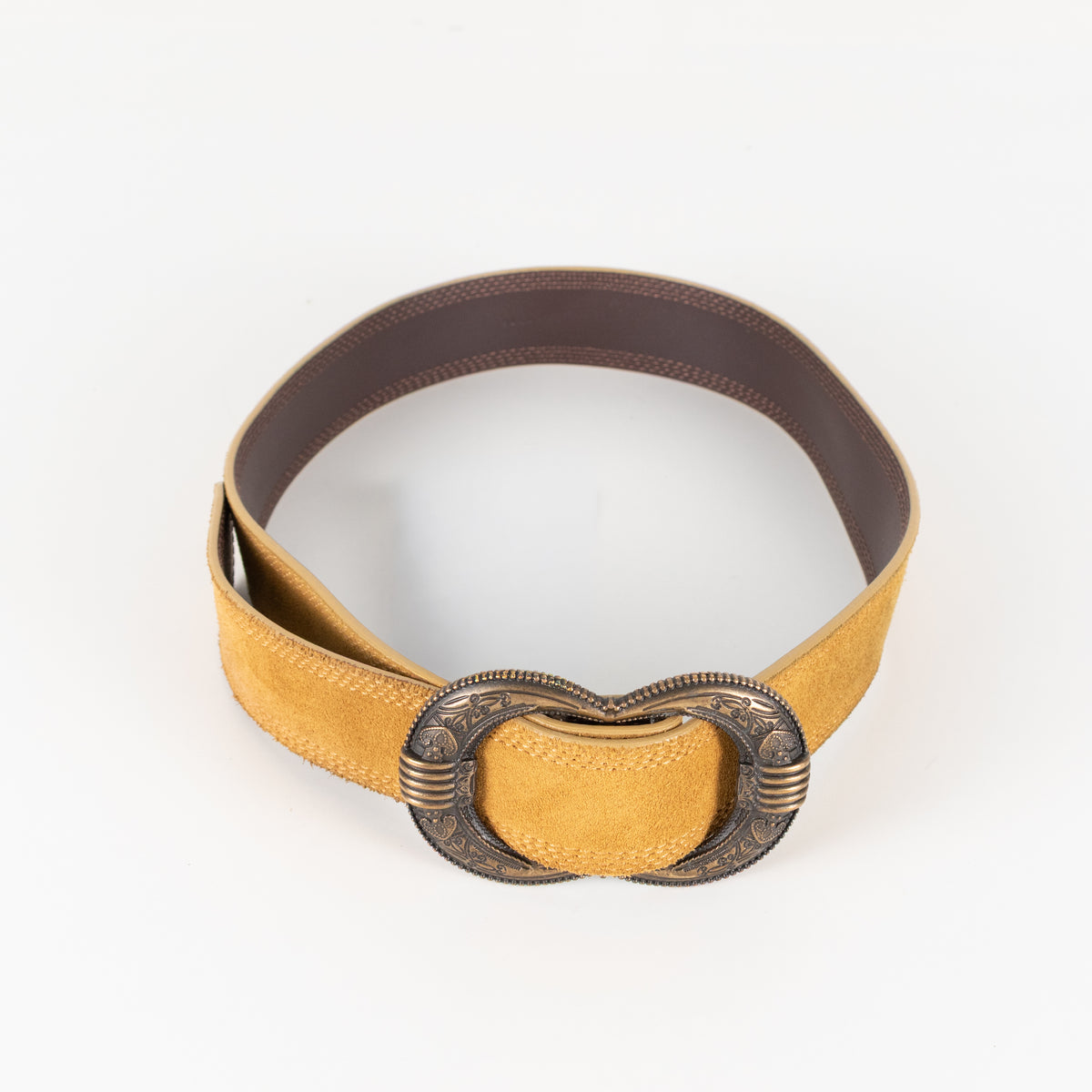 Sezane Gaia Mustard Suede Belt With Brass Buckle