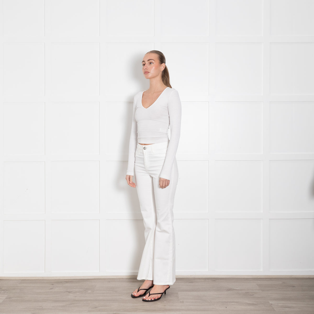 Shaft White Denim Flared Trousers